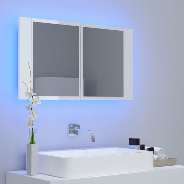 vidaXL Armoire à miroir de bain à LED Blanc brillant Acrylique