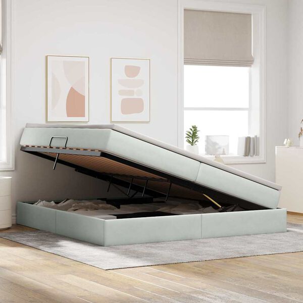 vidaXL Lit avec rangement et matelas Gris clair 200 x 200 cm Velours