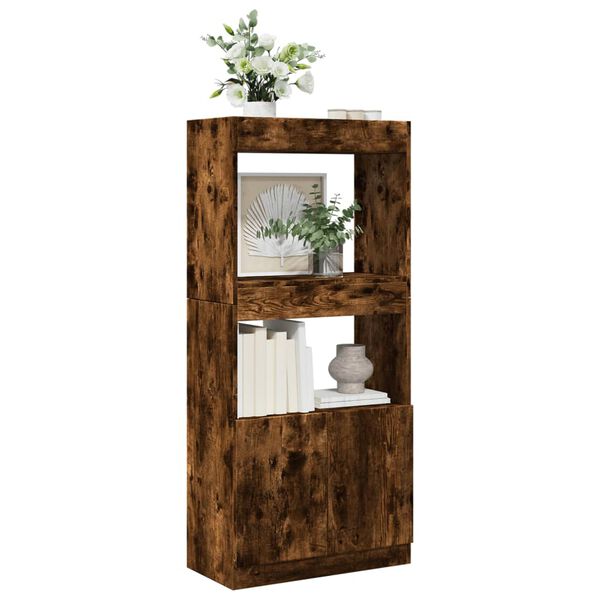 vidaXL Buffet haut ch&ecirc;ne fum&eacute; 63x33x140 cm bois d'ing&eacute;nierie