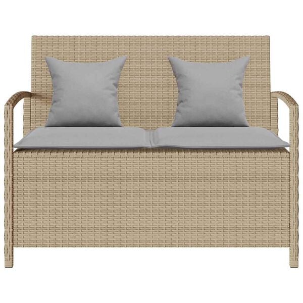 VidaXL Banc de rangement de jardin avec coussin beige résine tressée