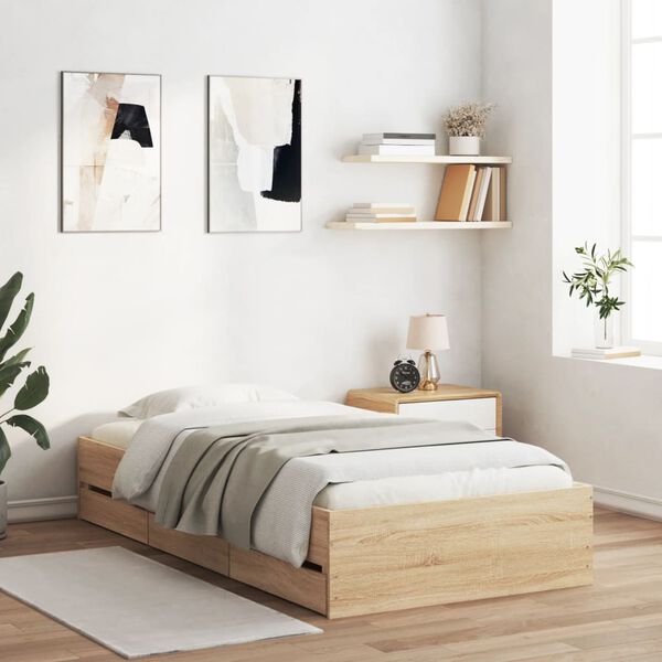 vidaXL Cadre de lit avec tiroirs sans matelas chêne sonoma 100x200 cm