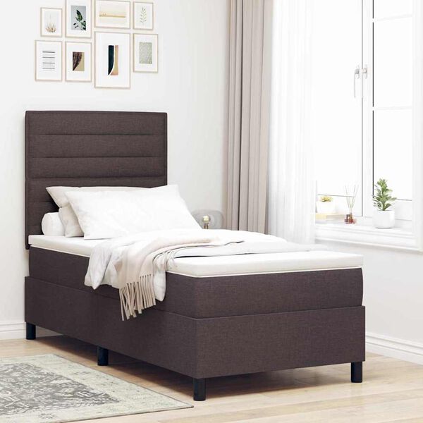 vidaXL Lit &agrave; ressorts avec matelas Marron fonc&eacute; 90 x 200 cm tissu