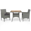 vidaXL Ensemble &agrave; manger de jardin 3 pcs Gris R&eacute;sine tress&eacute;e et acacia