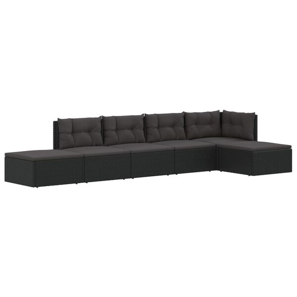 vidaXL Salon de jardin 6 pcs avec coussins Noir R&eacute;sine tress&eacute;e