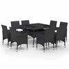 vidaXL Ensemble &agrave; Manger de jardin 9 pcs R&eacute;sine tress&eacute;e et verre Noir