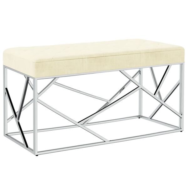 vidaXL Banc 97 cm Cr&egrave;me Tissu de velours et acier inoxydable