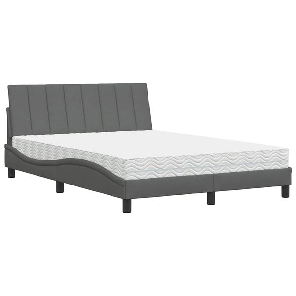 vidaXL Lit avec matelas Hanko gris fonc&eacute; 140x190 cm tissu