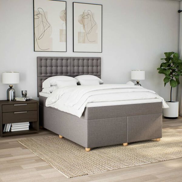 vidaXL Sommier &agrave; lattes de lit avec matelas Taupe 140x190 cm Tissu