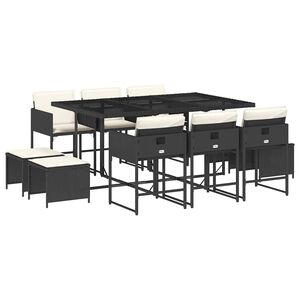 vidaXL Ensemble &agrave; manger de jardin 11 pcs coussins noir r&eacute;sine tress&eacute;e