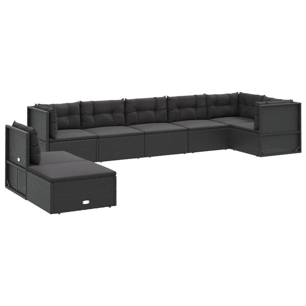 vidaXL Salon de jardin 8 pcs avec coussins noir r&eacute;sine tress&eacute;e
