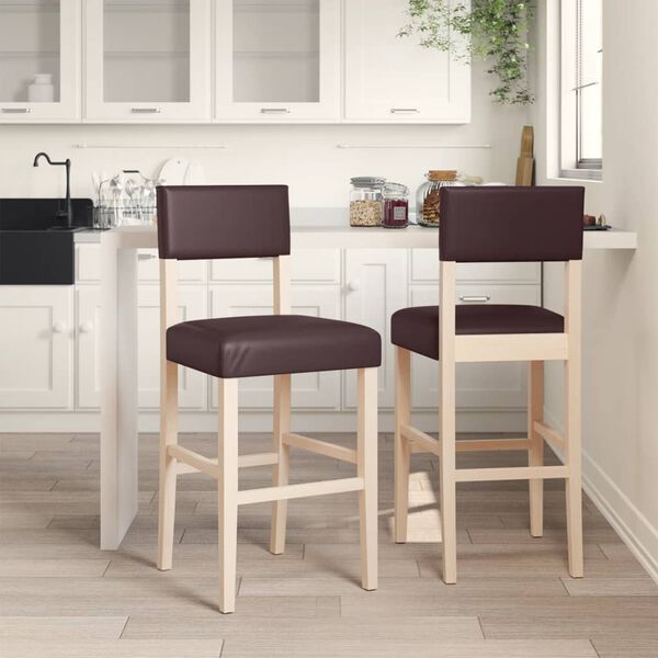 vidaXL Chaises de bar lot de 2 bois massif d'h&eacute;v&eacute;a et similicuir