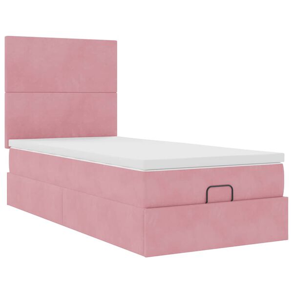 vidaXL Cadre de lit ottoman avec matelas rose 100x200 cm velours