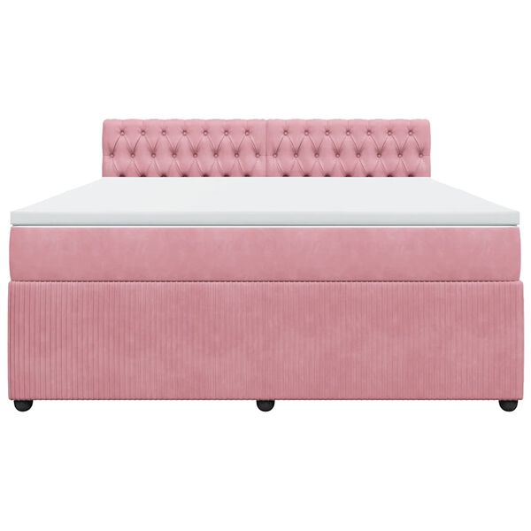vidaXL Sommier &agrave; lattes de lit avec matelas Rose 180x200 cm Velours