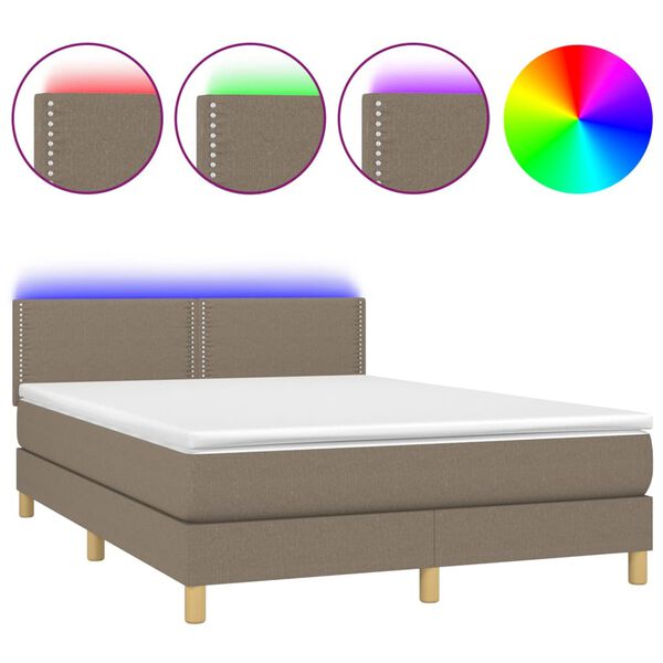 vidaXL Sommier &agrave; lattes de lit avec matelas LED Taupe 140x200 cm Tissu