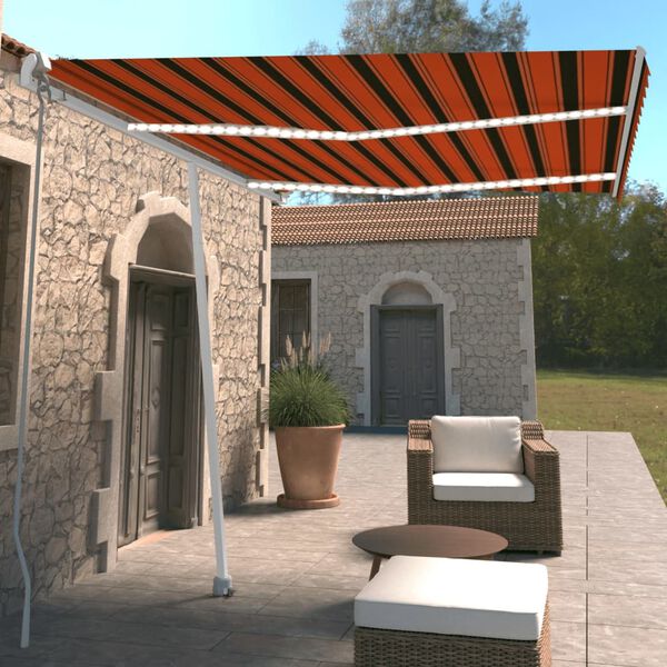 vidaXL Auvent manuel r&eacute;tractable avec LED 350x250 cm Orange et marron
