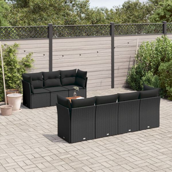 vidaXL Salon de jardin 8 pcs avec coussins noir r&eacute;sine tress&eacute;e