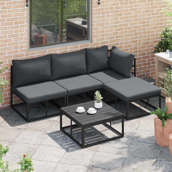 vidaXL Ensemble de canap&eacute; de jardin avec coussin 4 pcs Noir Aluminium
