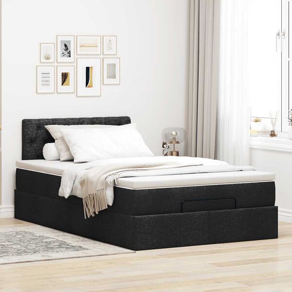 vidaXL Lit ottoman avec matelas noir 120x190 cm tissu