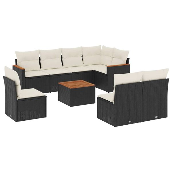 vidaXL Salon de jardin 9 pcs avec coussins noir r&eacute;sine tress&eacute;e