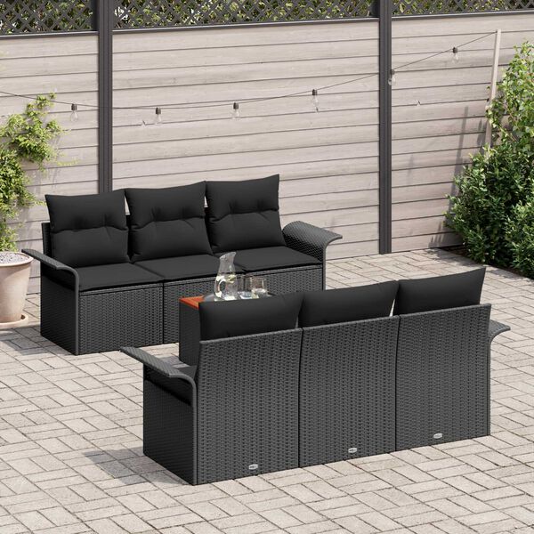 vidaXL Ensemble de canap&eacute; de jardin avec coussin 7 pcs Noir polyrotin