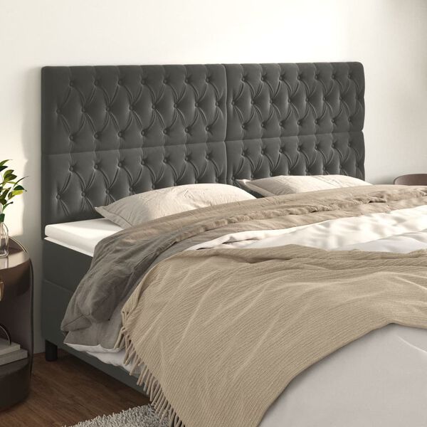 vidaXL T&ecirc;te de lit Gris fonc&eacute; 180 x 7 x 118/128 cm Velours