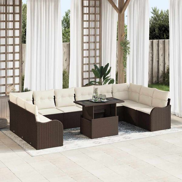 vidaXL Ensemble de canap&eacute; de jardin 11 pcs Marron Poly Rattan