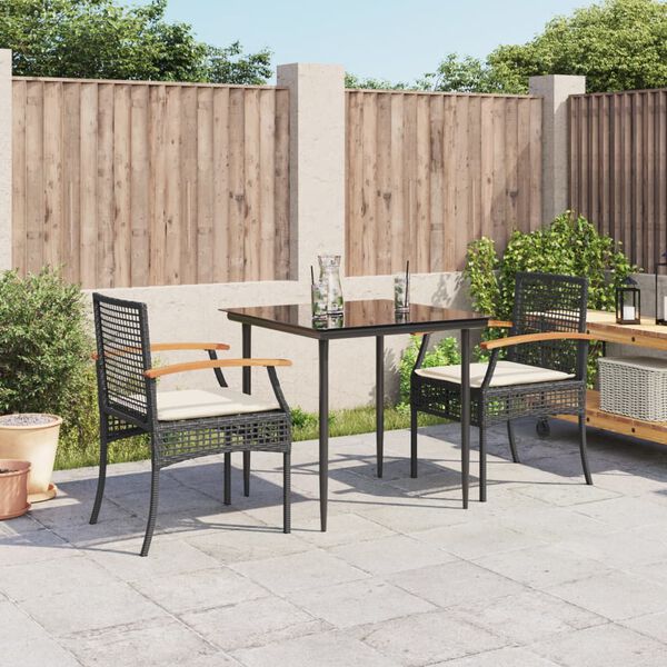 vidaXL Ensemble &agrave; manger de jardin avec coussins 3 pcs Noir
