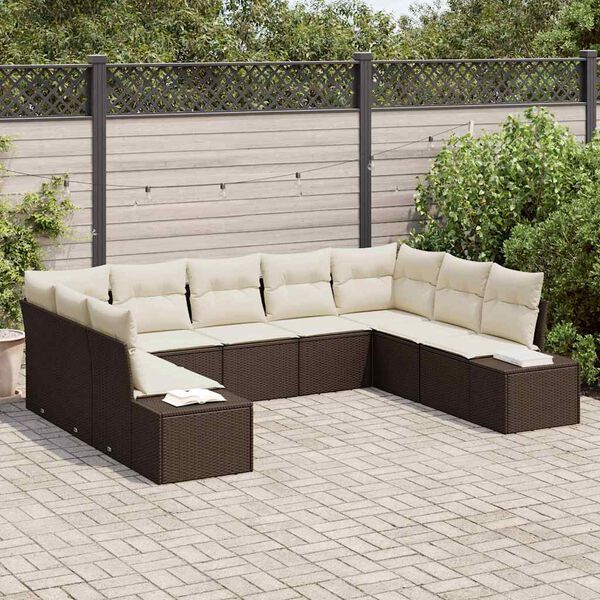 vidaXL Ensemble de canap&eacute; de jardin 9 pcs Marron et Cr&egrave;me Polyrotin