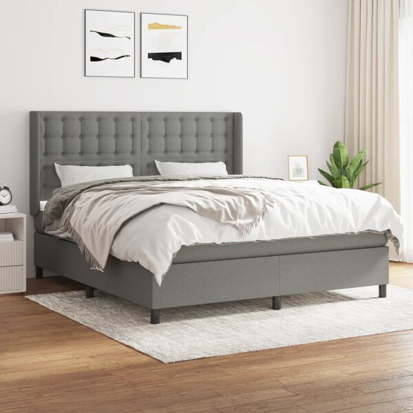 vidaXL Sommier &agrave; lattes de lit avec matelas Gris fonc&eacute; 160x200cm Tissu