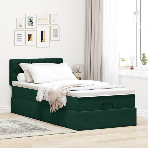 vidaXL Cadre de lit ottoman avec matelas vert fonc&eacute; 90x190 cm velours