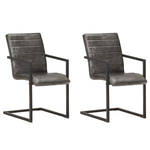 vidaXL Chaises &agrave; manger cantilever lot de 2 gris cuir v&eacute;ritable