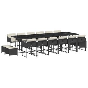 vidaXL Ensemble &agrave; manger de jardin 17 pcs coussins noir r&eacute;sine tress&eacute;e