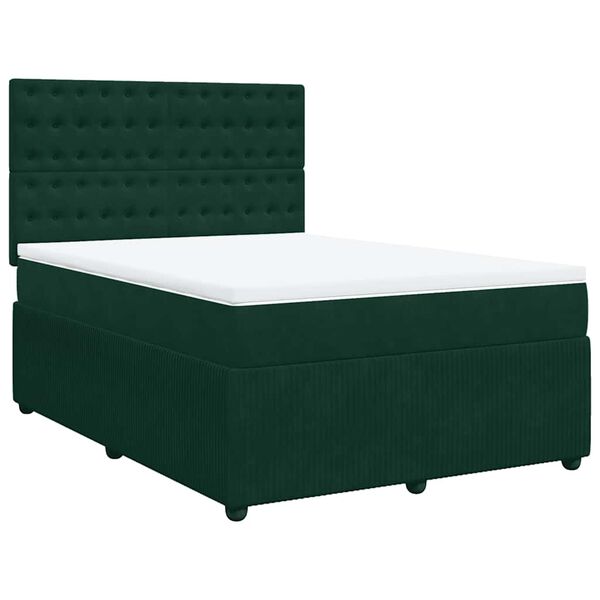 vidaXL Sommier &agrave; lattes de lit et matelas Vert fonc&eacute; 140x190cm Velours