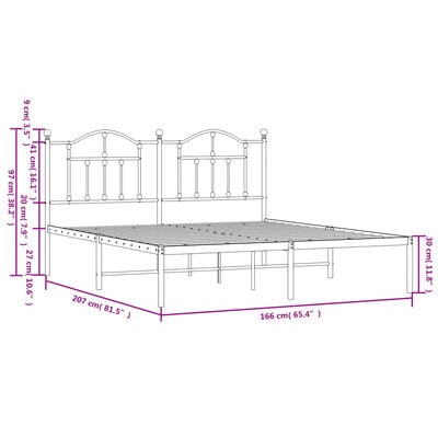 vidaXL Cadre de lit métal sans matelas et tête de lit blanc 160x200 cm