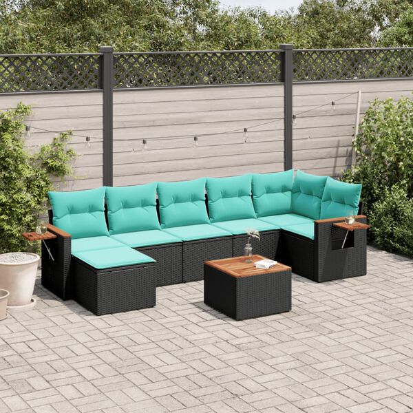 vidaXL Salon de jardin 8 pcs avec coussins noir r&eacute;sine tress&eacute;e