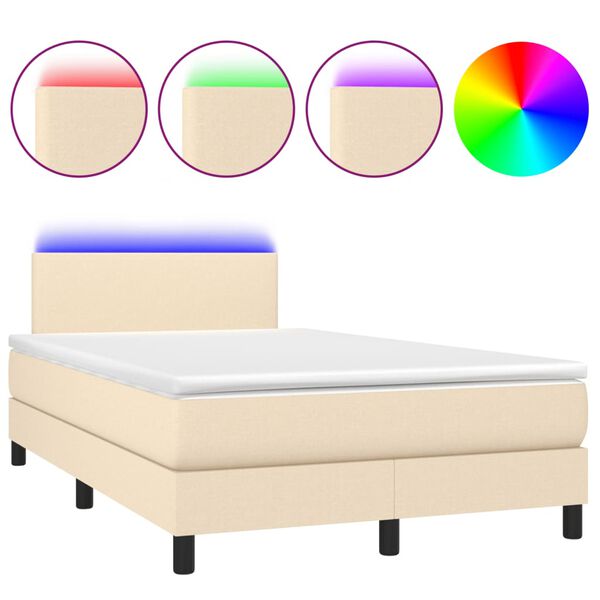 vidaXL Sommier &agrave; lattes de lit matelas et LED cr&egrave;me 120x190 cm tissu