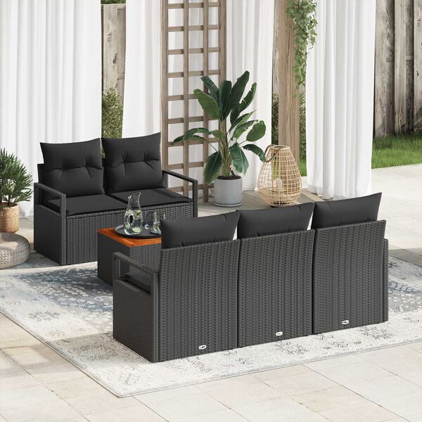 vidaXL Ensemble de canap&eacute; de jardin avec coussin 6 pcs Noir polyrotin