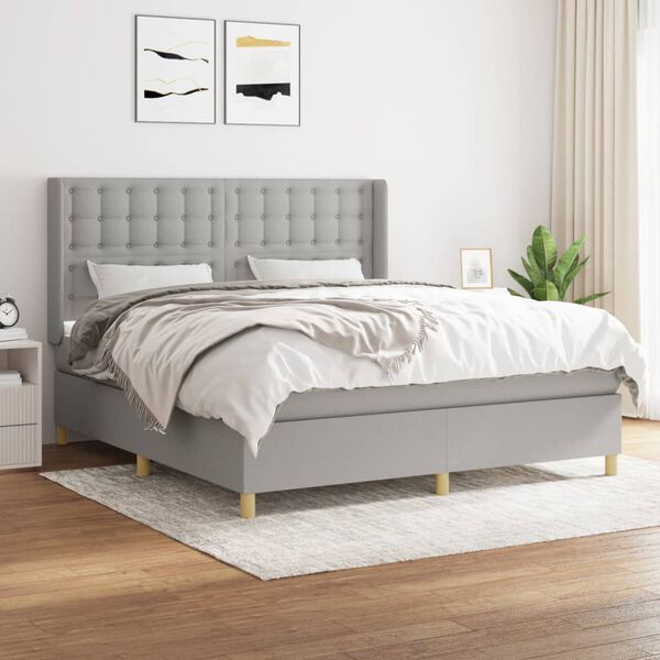 vidaXL Sommier &agrave; lattes de lit avec matelas Gris clair 160x200cm Tissu