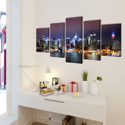 Set de toiles murales imprimées Horizon de New York coloré 100 x 50 cm