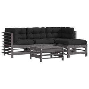vidaXL Salon de jardin 5 pcs avec coussins gris bois massif
