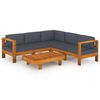 vidaXL Salon de jardin 6 pcs avec coussins gris fonc&eacute; Bois d'acacia