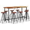 vidaXL Ensemble de bar 9 pcs Bois de r&eacute;cup&eacute;ration et cuir v&eacute;ritable