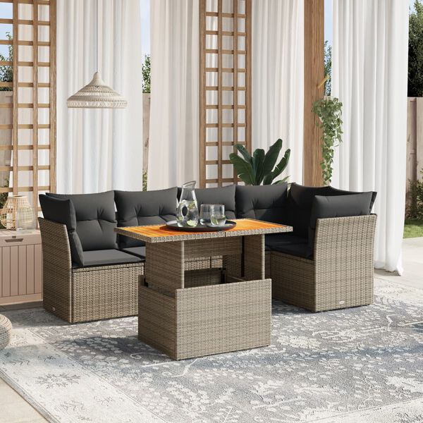 vidaXL Salon de jardin 5 pcs avec coussins gris r&eacute;sine tress&eacute;e
