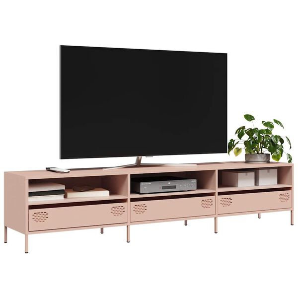 vidaXL Meuble TV rose 202x39x43,5 cm acier lamin&eacute; &agrave; froid