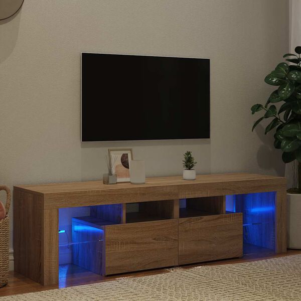 vidaXL Meuble TV avec lumi&egrave;res LED Ch&ecirc;ne sonoma 140x36,5x40 cm