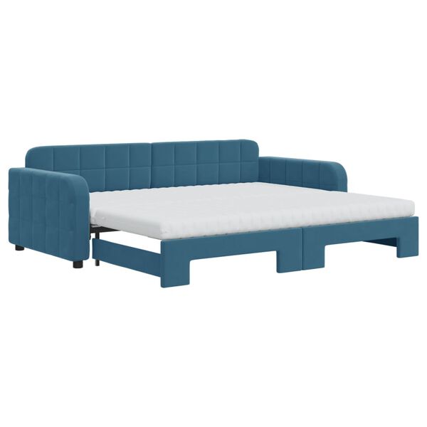 vidaXL Lit de jour avec lit gigogne et matelas bleu 90x200 cm velours