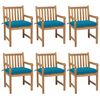vidaXL Chaises de jardin lot de 6 avec coussins bleu clair Teck solide