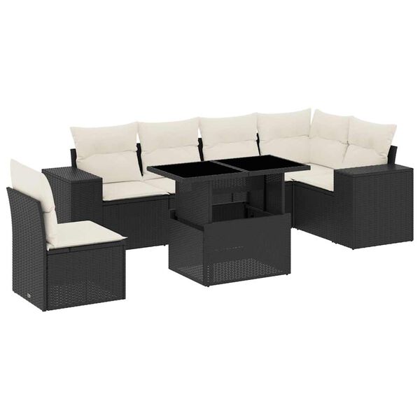 vidaXL Salon de jardin 7 pcs avec coussins noir r&eacute;sine tress&eacute;e