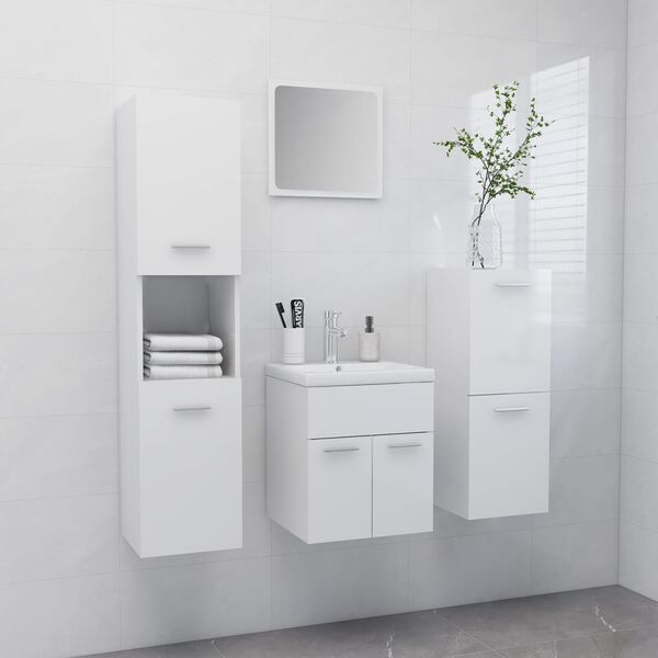 vidaXL Ensemble de meubles de salle de bain Blanc brillant Agglom&eacute;r&eacute;
