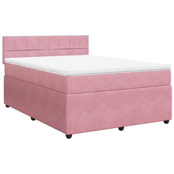 vidaXL Sommier &agrave; lattes de lit avec matelas Rose 160x200 cm Velours
